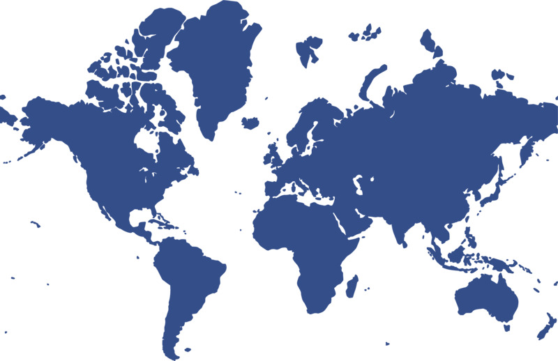 Eine Karte der Welt in Blau auf weißem Hintergrund